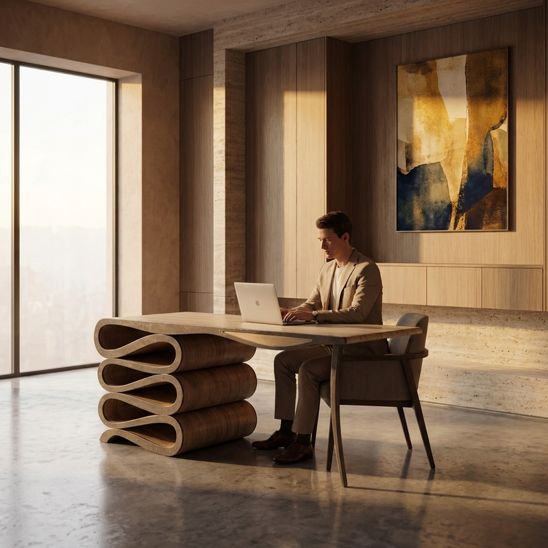 Bureau sur-mesure vue 3/4 - loft design